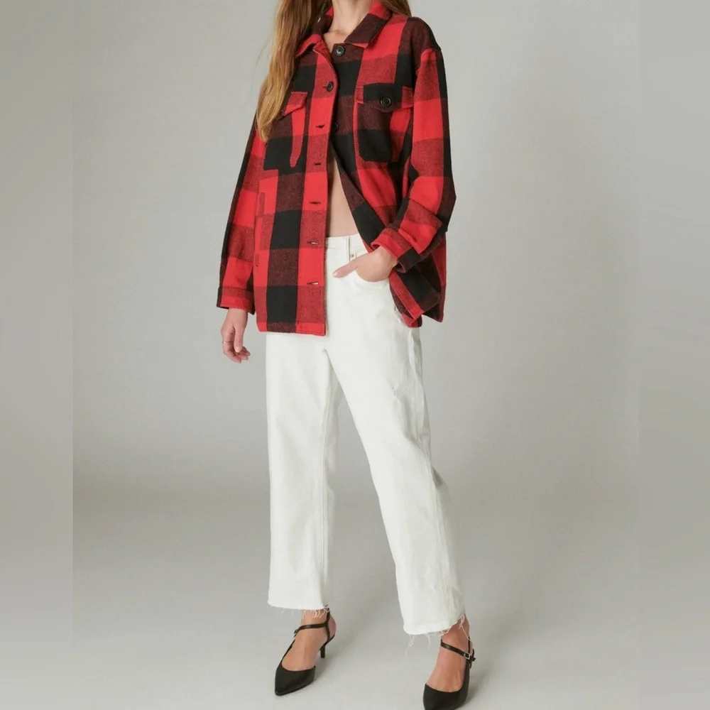 LUCKY brand oversized plaid shirt jacket buffalo red size S